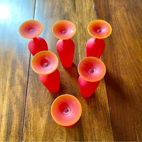 Six Vintage MCM Satin Red/Orange fluted Cordial glasses. Bases UV reactive. - Picture 6 of 16